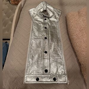 Veronica Beard Rocco metallic leather snap-front dickey in silver NWOT